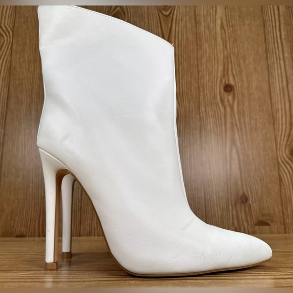 Women’s White High Stiletto Pointed Toe Ankle Boots Sz 7.5 US - Picture 5 of 12